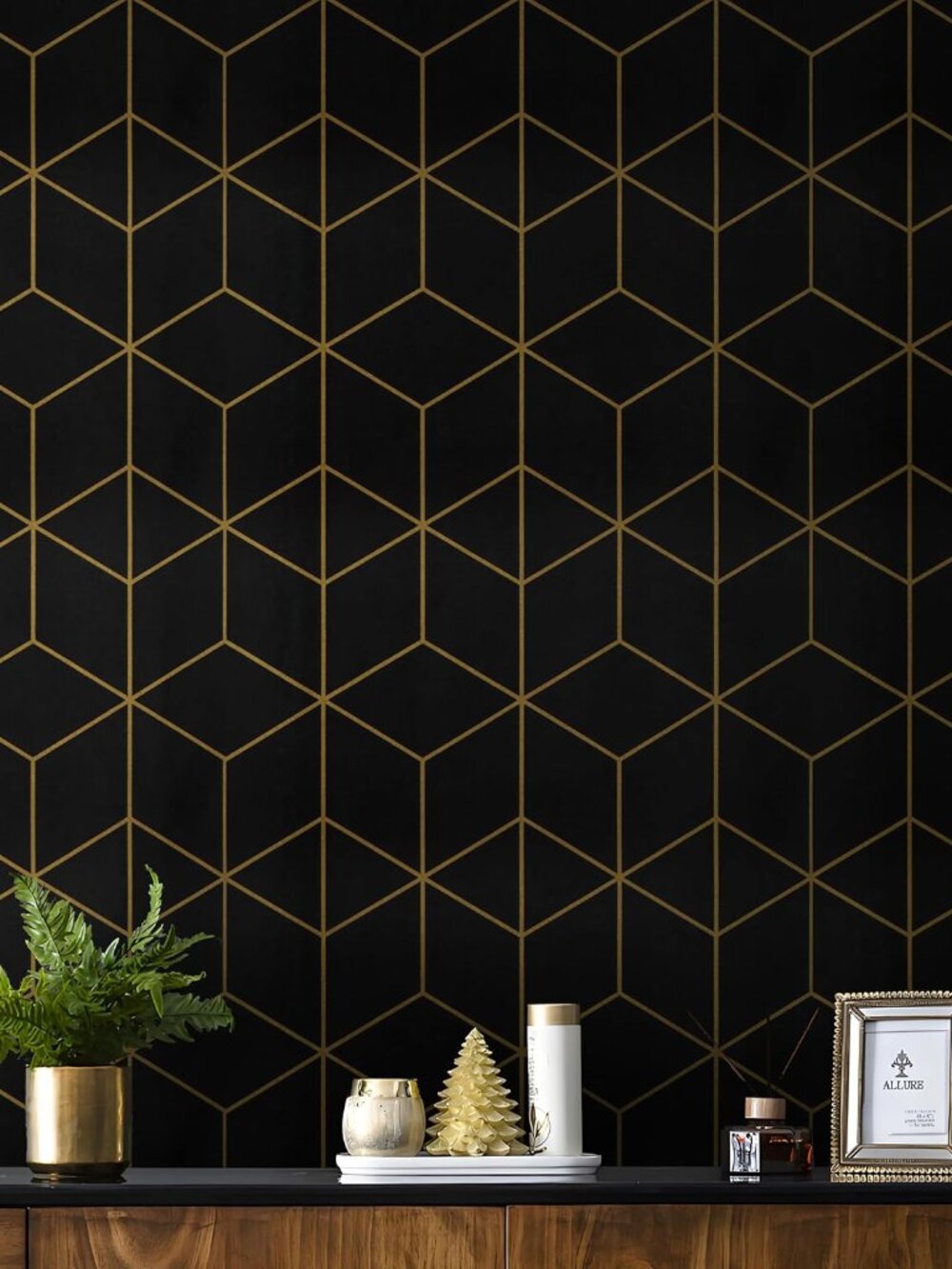 118" x 17.3" Gold and Black Wallpaper Geometric Contact Paper Peel and Stick Wal